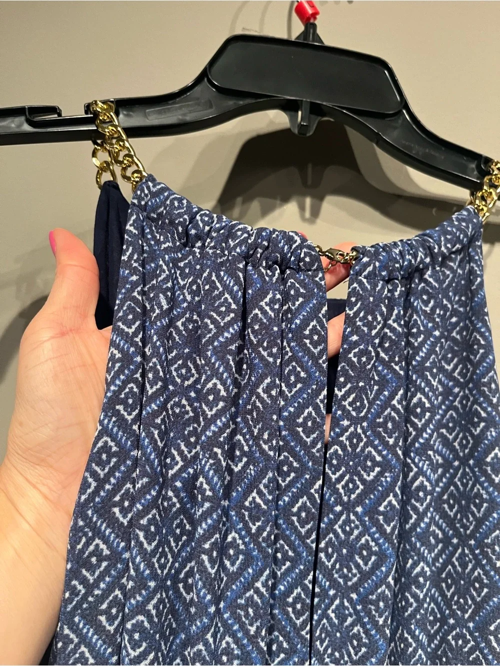 Michael Kors Blue Printed Sleeveless Jumpsuit with Chain Straps